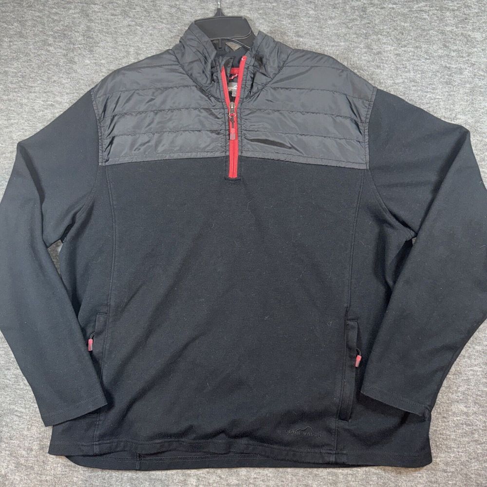 Eddie Bauer Mens Mixed Media‎ 1/4 Zip Lightweight Knit Pullover Jacket Black XXL